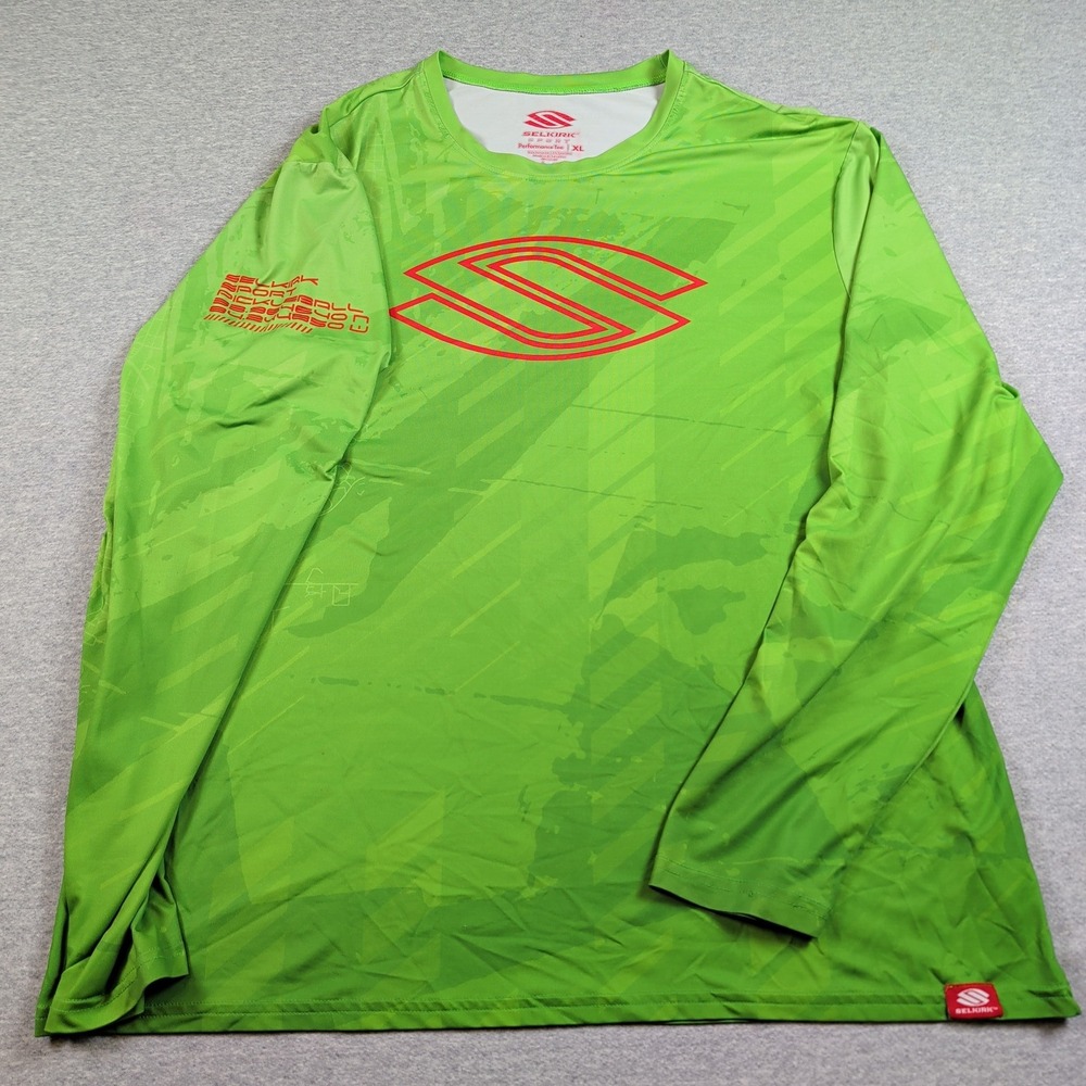 Selkirk Sport Pickleball Performance Tee XL Lime Green Long Sleeve Red Logo